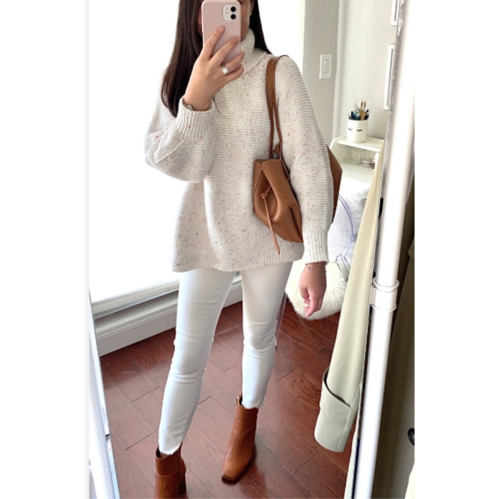 Lou & Grey Funnel Neck oversized cozy rainbow chip sweater size Small - Picture 3 of 15